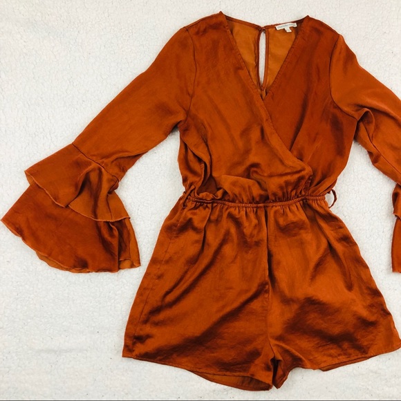 Charlotte Russe Pants - Charlotte Russe Burnt Orange Satin Romper Jumpsuit